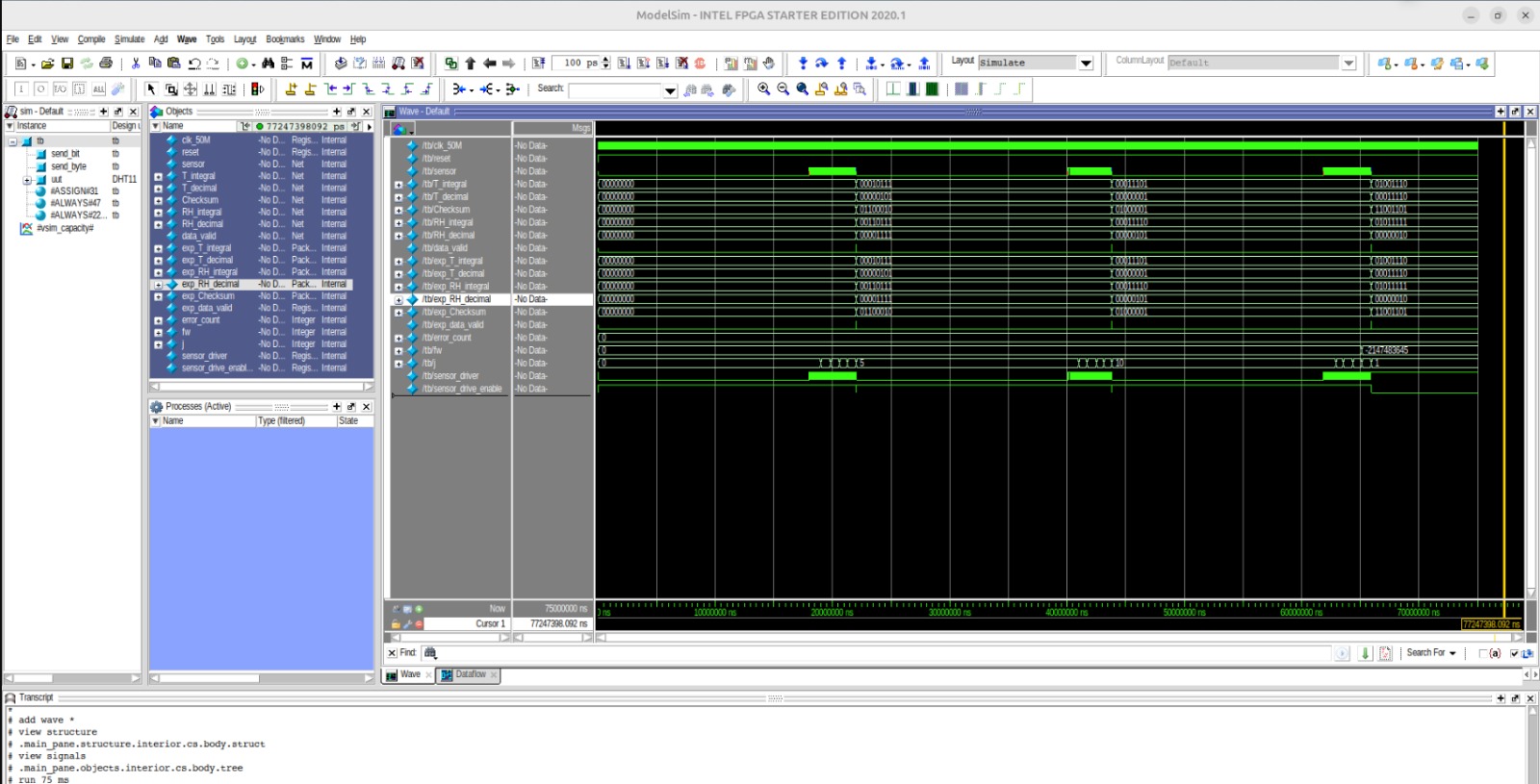 ModelSim DHT11 simulation